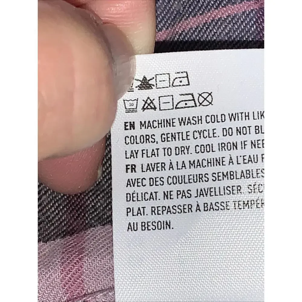 American Eagle Outfitters Cropped Flannel Shirt Sz Small Pink Blues - Picture 10 of 12